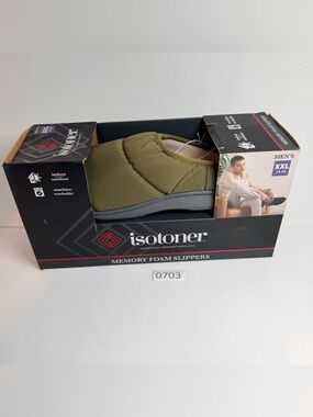 isotoner Men's Olive Green Memory Foam Slip-On Slippers